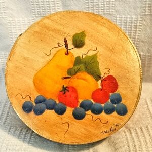 Vintage Dufeck's Wooden Round Sewing Storage Box Hand Painted Painted Si…
